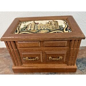 Montgomery Ward Wonder Crafts Tapestry Top Jewelry Chest Music Box VTG